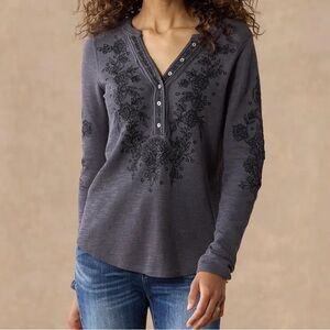 Sundance Artisan Floral Embroidered Henley
